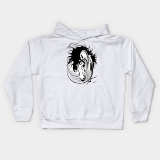 Horse Surreal Black and White Tattoo Style Portrait Kids Hoodie